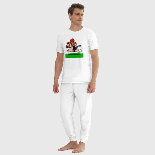 Мужская пижама хлопок с принтом Наездник в прыжке на лошадке, вид сбоку #3