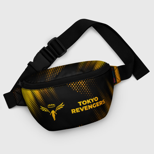 Поясная сумка 3D с принтом Tokyo Revengers - gold gradient: надпись и символ, фото #5