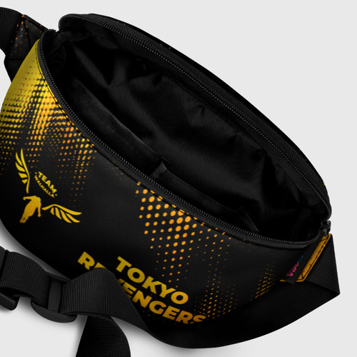 Поясная сумка 3D с принтом Tokyo Revengers - gold gradient: надпись и символ, фото #6