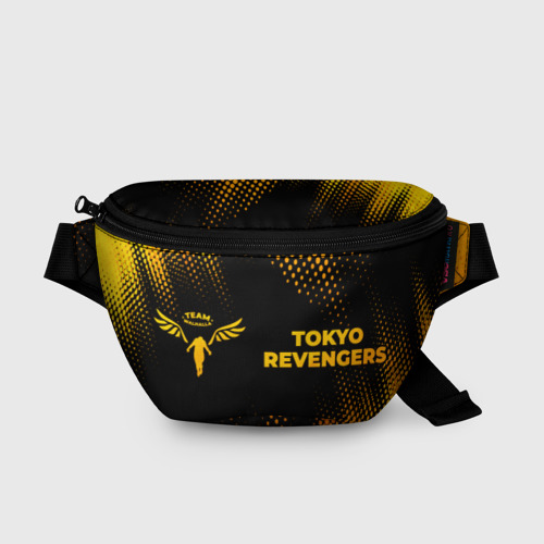 Поясная сумка 3D с принтом Tokyo Revengers - gold gradient: надпись и символ, вид спереди #2