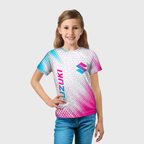 Детская футболка 3D Suzuki neon gradient style: надпись, символ, цвет 3D печать - фото 5
