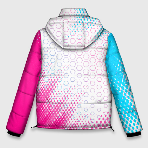 Мужская зимняя куртка 3D с принтом Suzuki neon gradient style: надпись, символ, вид сзади #1