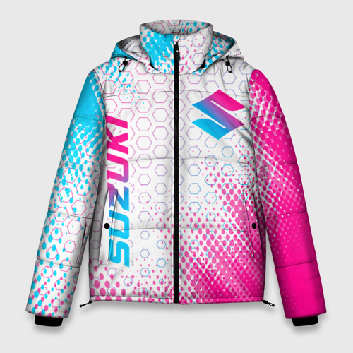 Мужская зимняя куртка 3D с принтом Suzuki neon gradient style: надпись, символ, вид спереди #2