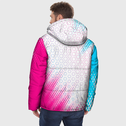 Мужская зимняя куртка 3D с принтом Suzuki neon gradient style: надпись, символ, вид сзади #2