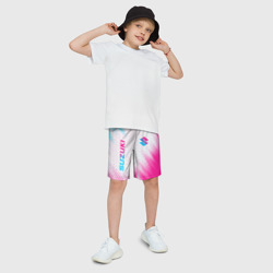 Детские спортивные шорты 3D Suzuki neon gradient style: надпись, символ - фото 2