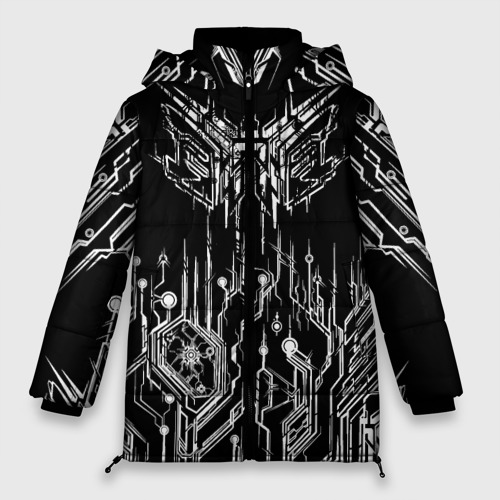 Женская зимняя куртка 3D с принтом Киберпанк-модерн, вид спереди #2