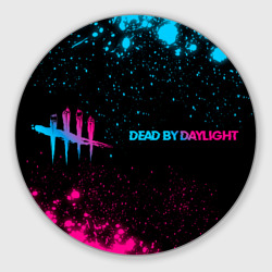 Круглый коврик для мышки Dead by Daylight - neon gradient: надпись и символ