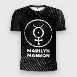 Мужская футболка 3D Slim Marilyn Manson с потертостями на темном фоне