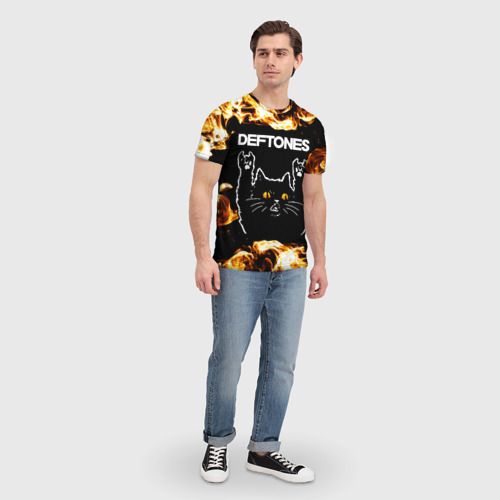 Мужская футболка 3D Deftones рок кот и огонь, цвет 3D печать - фото 5