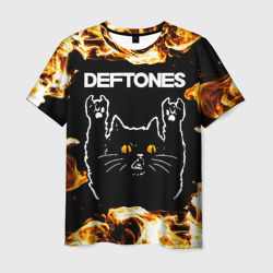 Мужская футболка 3D Deftones рок кот и огонь
