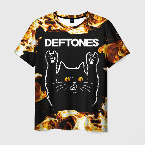 Мужская футболка 3D Deftones рок кот и огонь, цвет 3D печать