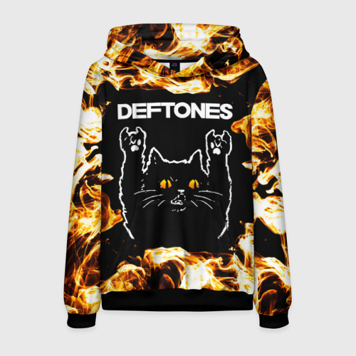 Мужская толстовка 3D Deftones рок кот и огонь, цвет черный