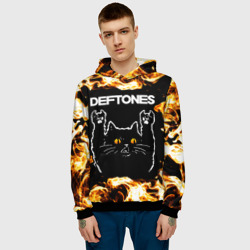 Мужская толстовка 3D Deftones рок кот и огонь - фото 2