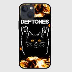 Чехол для iPhone 13 mini Deftones рок кот и огонь