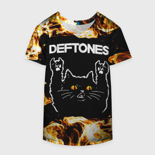 Накидка на куртку 3D Deftones рок кот и огонь, цвет 3D печать - фото 4