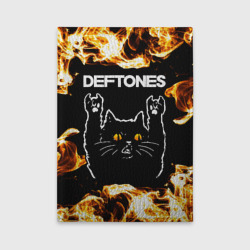 Обложка для автодокументов Deftones рок кот и огонь