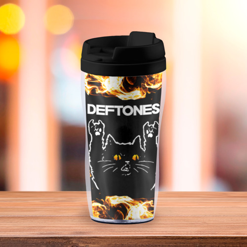 Термокружка-непроливайка Deftones рок кот и огонь - фото 3