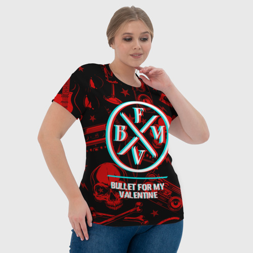 Женская футболка 3D с принтом Bullet For My Valentine rock glitch, фото #4