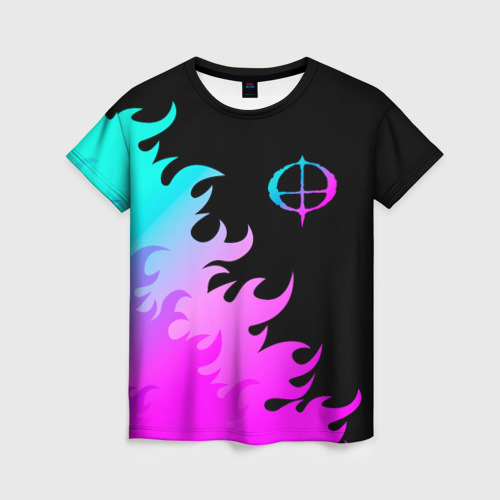 Женская футболка 3D с принтом Ozzy Osbourne неоновый огонь, вид спереди #2