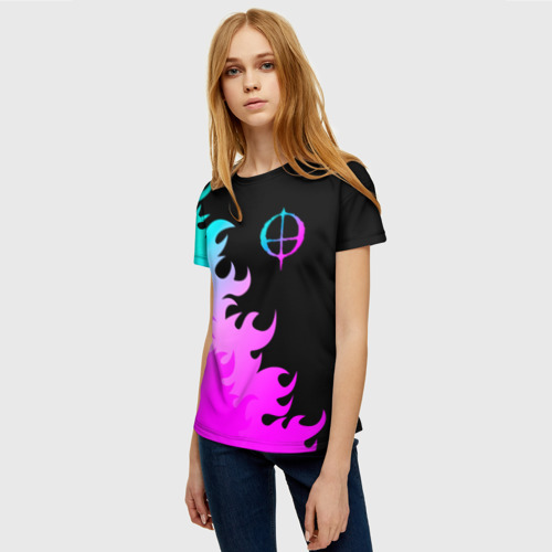 Женская футболка 3D с принтом Ozzy Osbourne неоновый огонь, фото на моделе #1