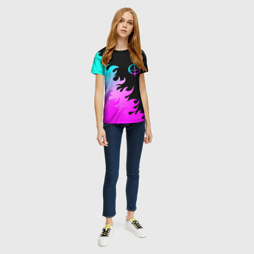 Женская футболка 3D с принтом Ozzy Osbourne неоновый огонь, вид сбоку #3