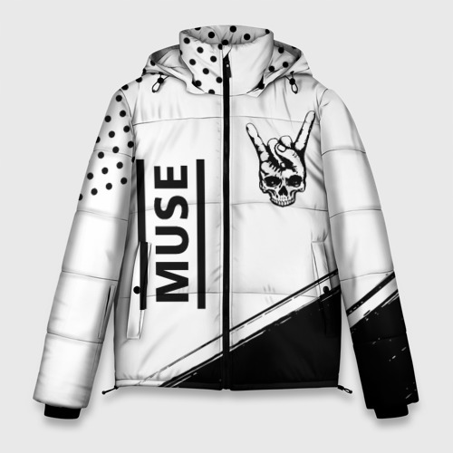 Мужская зимняя куртка 3D Muse и рок символ на светлом фоне, цвет черный