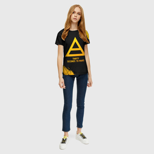 Женская футболка 3D Thirty Seconds to Mars - gold gradient, цвет 3D печать - фото 5