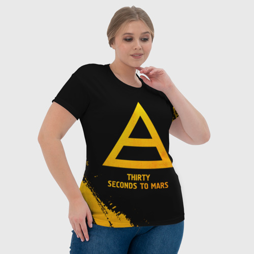 Женская футболка 3D Thirty Seconds to Mars - gold gradient, цвет 3D печать - фото 6
