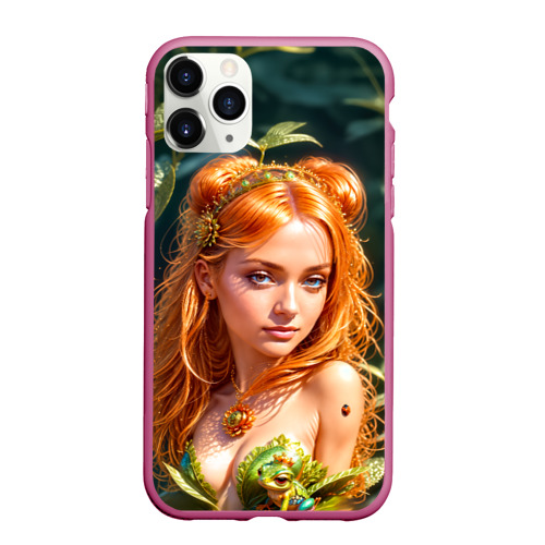 Чехол для iPhone 11 Pro Max матовый Девушка фея с лягушкой, цвет малиновый