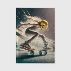 Обложка для автодокументов Девушка катается на скейте в шлеме
