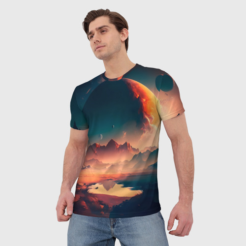 Мужская футболка 3D Неизвестная планета, цвет 3D печать - фото 3