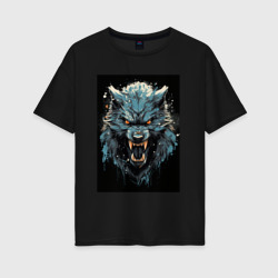 Женская футболка хлопок Oversize Синий волк