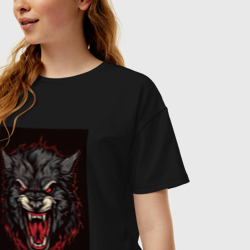 Женская футболка хлопок Oversize Черный волк - фото 2