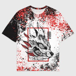 Мужская футболка oversize 3D Демон-лис - человек-бензопила