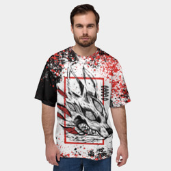 Мужская футболка oversize 3D Демон-лис - человек-бензопила - фото 2