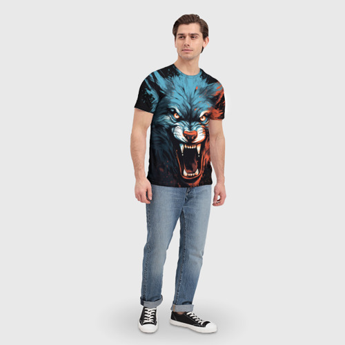 Мужская футболка 3D с принтом Fantasy wolf, вид сбоку #3