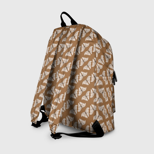 Рюкзак 3D с принтом Павлиноглазка атлас паттерн на коричневом фоне, вид сзади #1