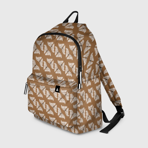 Рюкзак 3D с принтом Павлиноглазка атлас паттерн на коричневом фоне, вид спереди #2