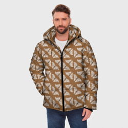 Мужская зимняя куртка 3D Павлиноглазка атлас паттерн на коричневом фоне - фото 2