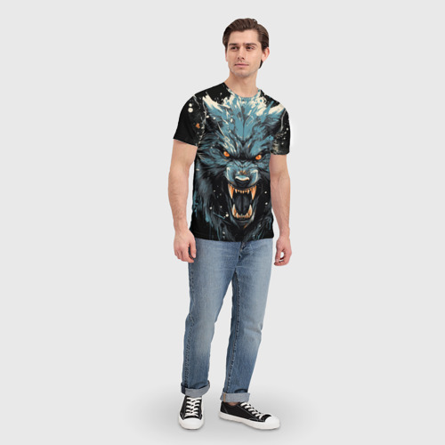 Мужская футболка 3D Fantasy blue wolf, цвет 3D печать - фото 5
