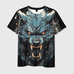 Мужская футболка 3D Fantasy blue wolf