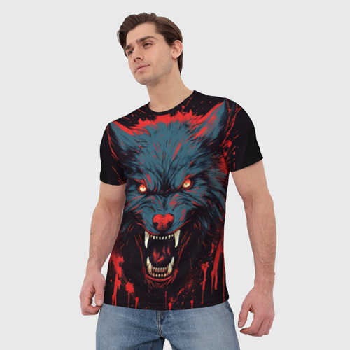 Мужская футболка 3D Red blue wolf, цвет 3D печать - фото 3