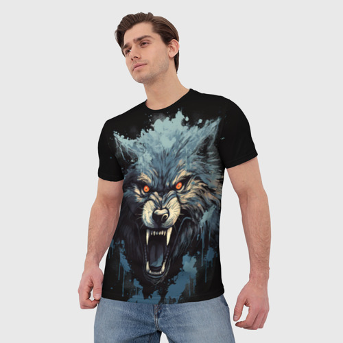 Мужская футболка 3D Blue black wolf, цвет 3D печать - фото 3