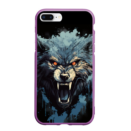 Чехол для iPhone 7Plus/8 Plus матовый с принтом Blue black  wolf, вид спереди #2