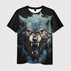 Мужская футболка 3D Blue black wolf