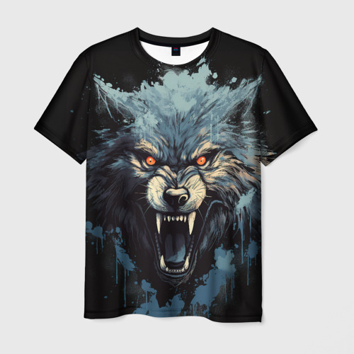 Мужская футболка 3D Blue black wolf, цвет 3D печать