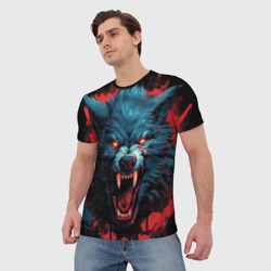 Мужская футболка 3D Wolf black red - фото 2