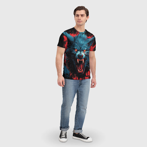 Мужская футболка 3D Wolf black red, цвет 3D печать - фото 5