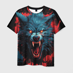 Мужская футболка 3D Wolf black red