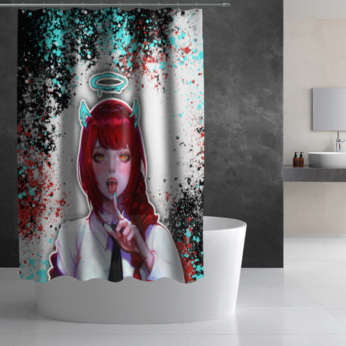 Штора 3D для ванной Макима с рожками - человек-бензопила - фото 2